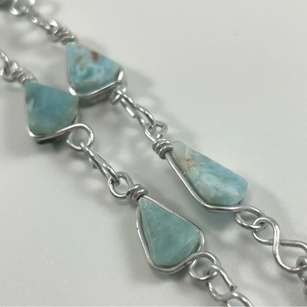 Unmarked Sterling Silver Blue Larimar Stone Pendant Necklace Earring Set